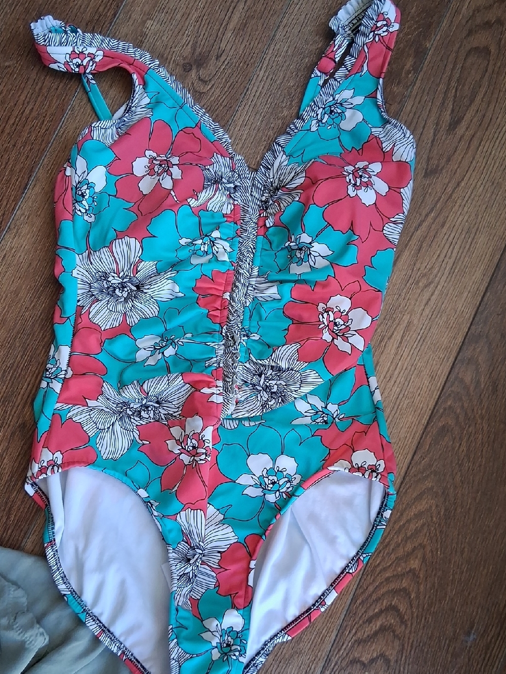 Kids Floral One-Piece Swimsuit in Teal and Coral